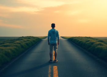 A person at a fork in the road, contemplating choices.