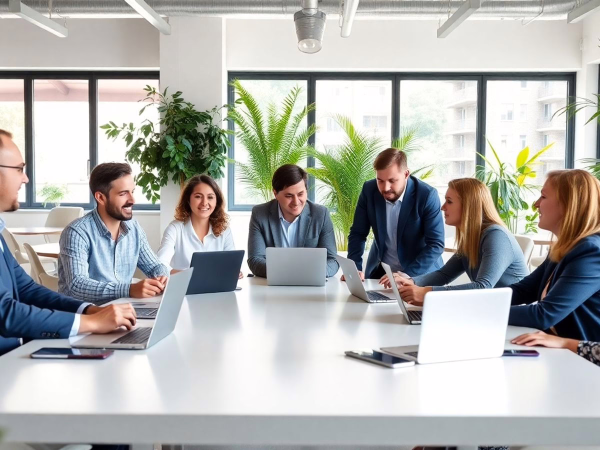 Diverse investors collaborating in a modern office setting.