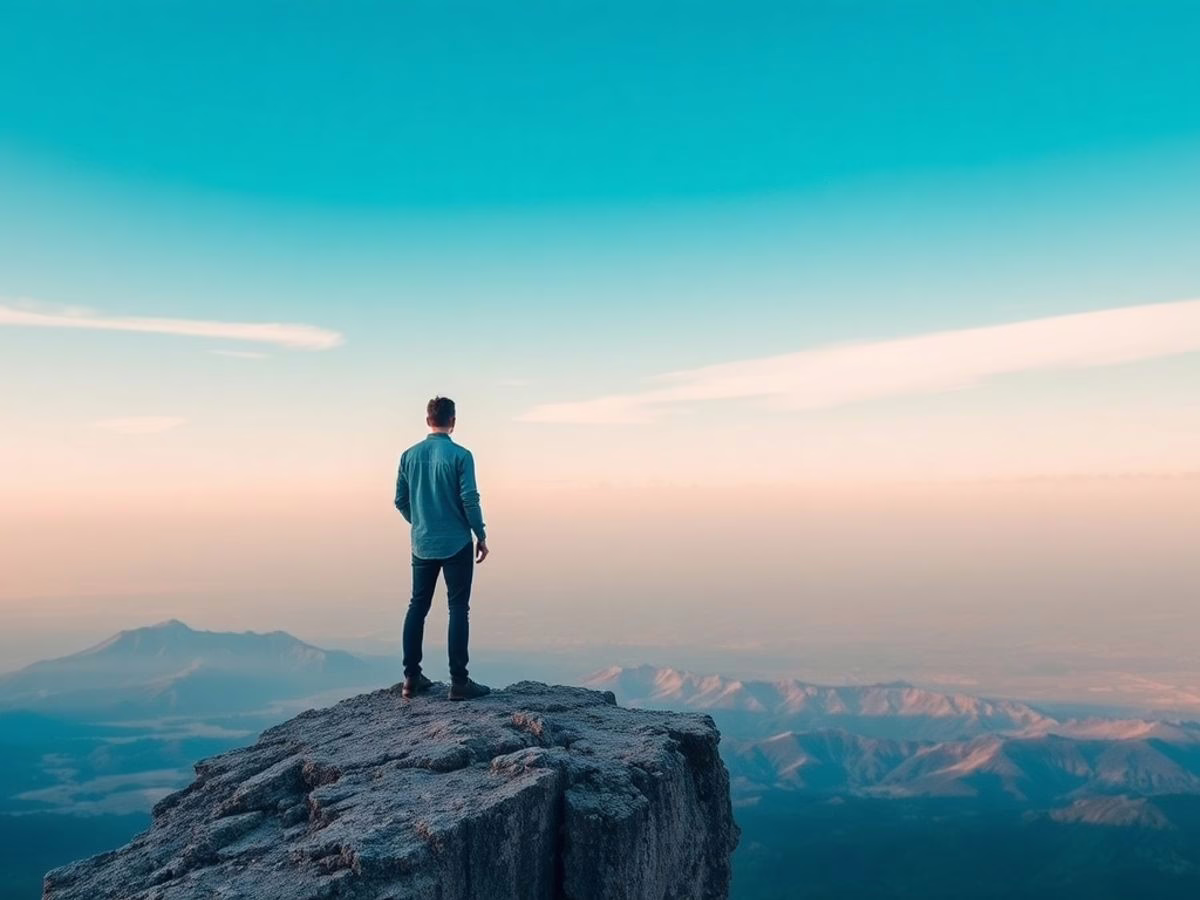 Person on a cliff, gazing at a beautiful horizon. Entrepreneurial Mindset