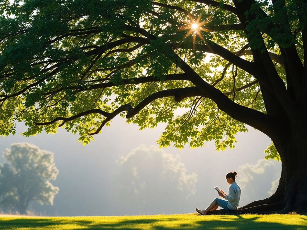 Person reading in nature, promoting continuous learning and calm. Healthy Mindset