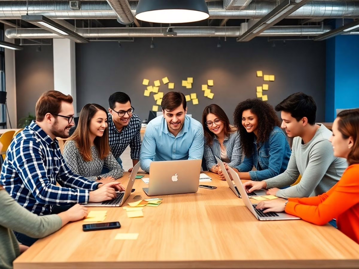 Agile Mindset: Transforming Teams for Success in 2025 2 Team collaboration in a modern workspace for agile success. Agile Mindset
