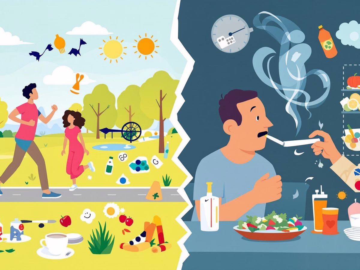 Person choosing between healthy and unhealthy habits.