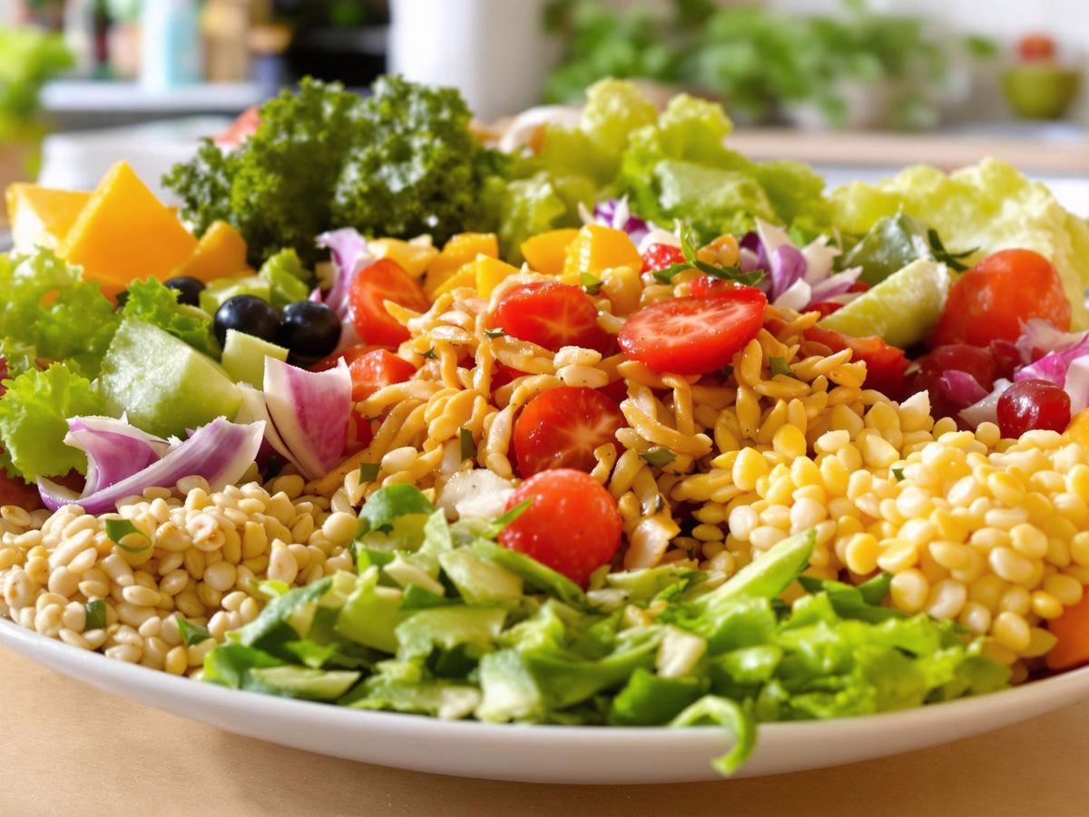 Colorful healthy meal plate for teenagers.