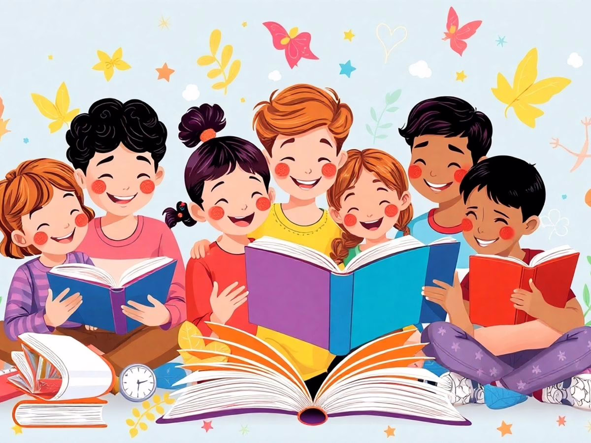 Children and teens reading books, fostering a growth mindset.